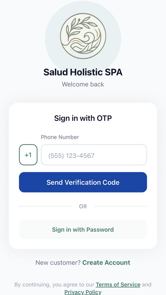 The Salud! Holistic SPA app running on a phone